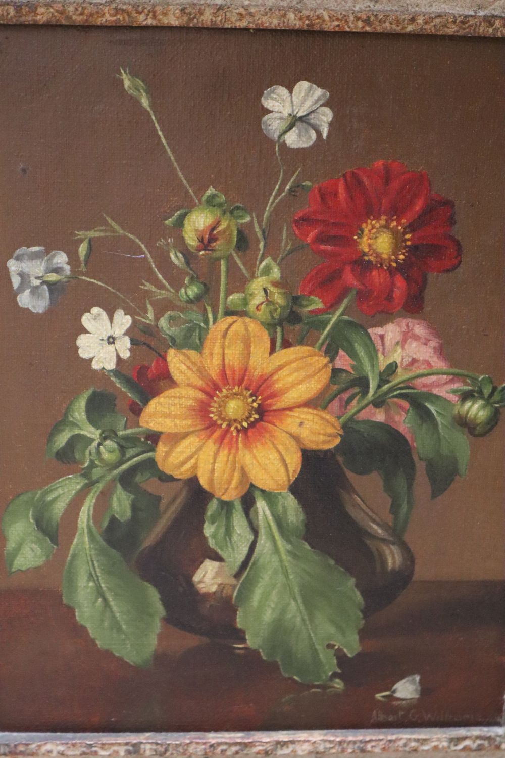 Albert G. Williams, oil on canvas, Still life of flowers in a vase, signed, 30 x 22cm